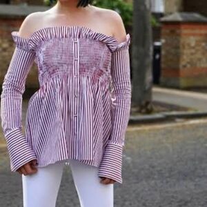 Victoria Beckham off the shoulder stripe top